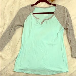 Light Blue and Gray 3/4 Sleeve